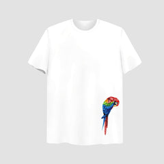 Parrot Embroidered White Oversize T Shirt