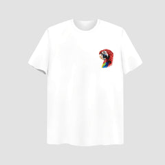 Parrot Face Embroidered White Oversize T Shirt