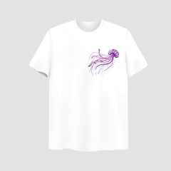 Jelly Fish Embroidered White Oversize T Shirt