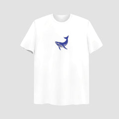 Whale Embroidered White Oversize T Shirt